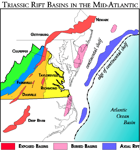 Triassic Rift Basins in Mid-Atlantic.
