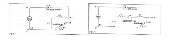 Schematic representation of the circuit used for 250 turns (left) and 1000 turns (right) (Laboratory Manual)