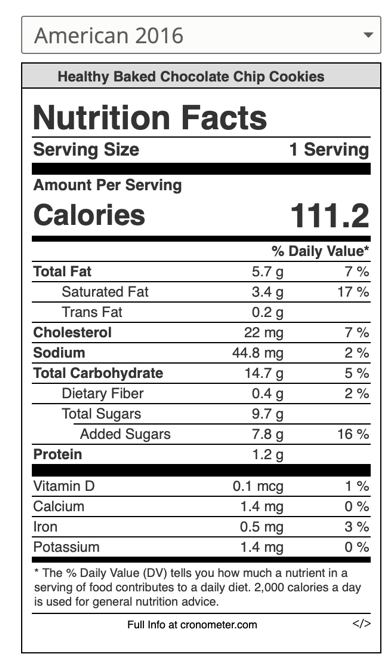 Nutrition Facts for Salads For Lunch Chocolate Chip Cookies