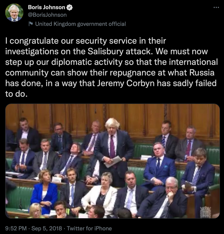UK Prime Minister Johnson's Twitter Post 