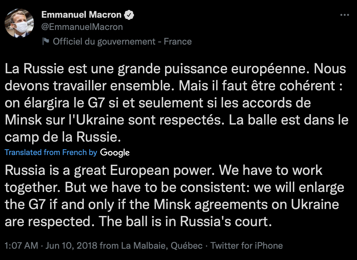 French President Macron's Twitter post