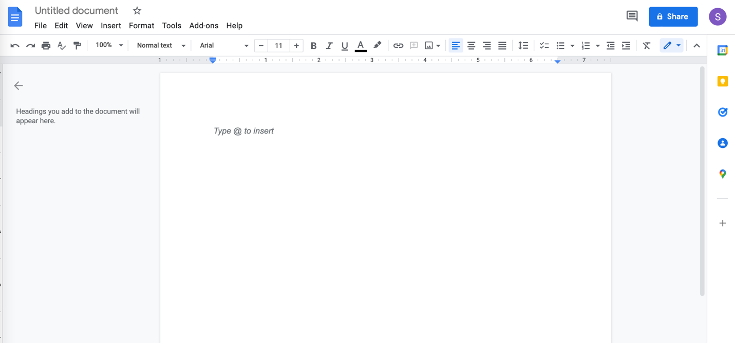  Example of a text document interface in Google Docs