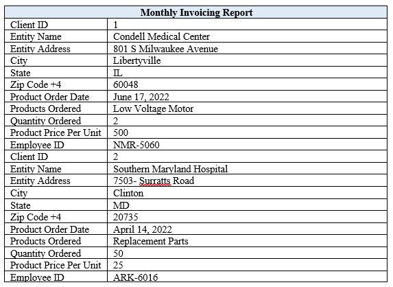 Monthly Invoicing Report 