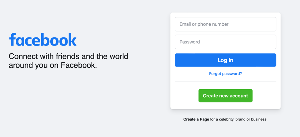 Example of a page inviting you to create an account
