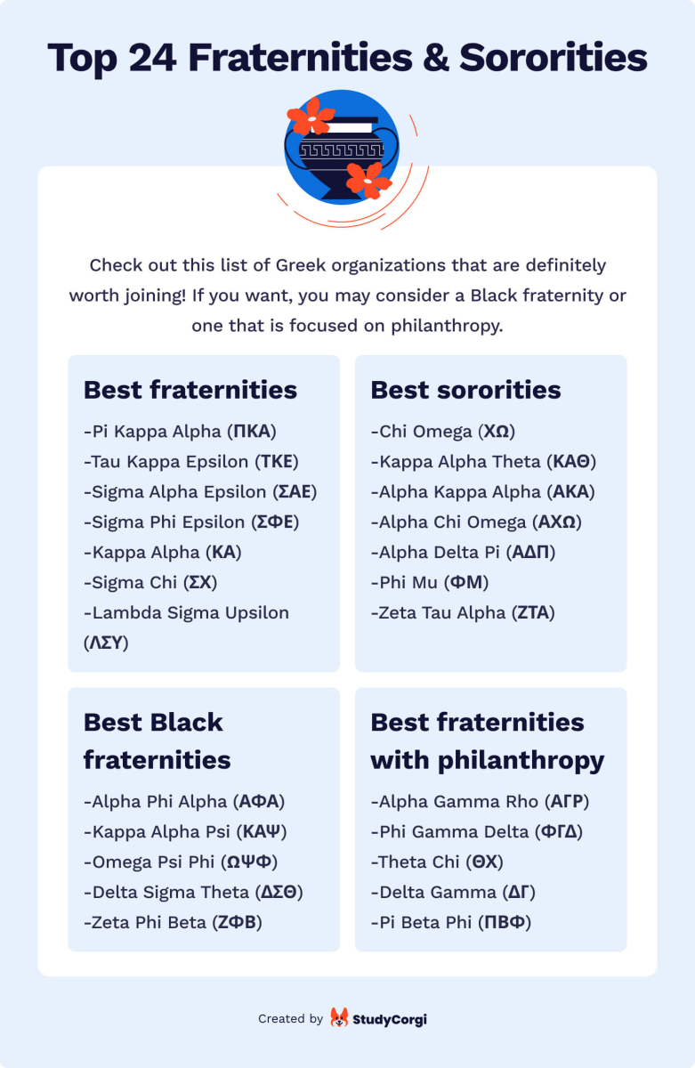 The picture enumerates the top 24 fraternities and sororities.