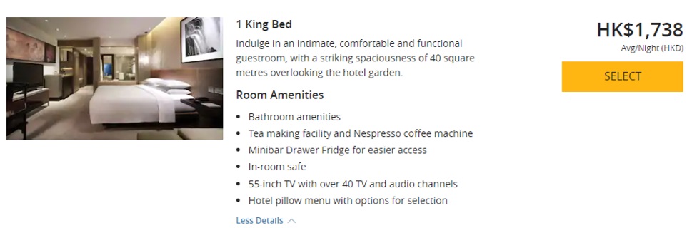 Booked room details at the Grand Hyatt Hong Kong