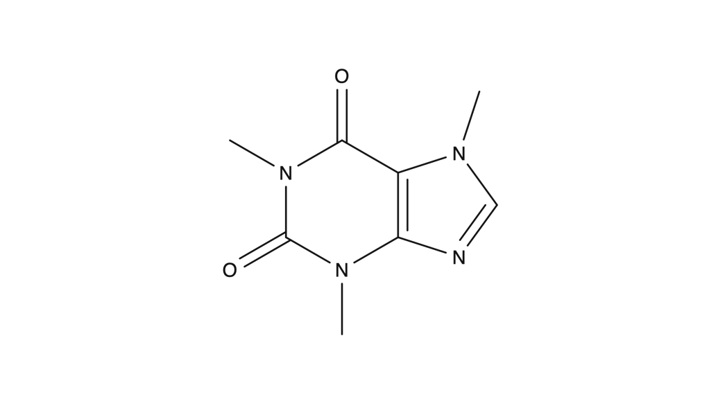 Schematic Representation of a Caffeine Molecule: It is a Purine Compound with the Formula C8H10N4O2