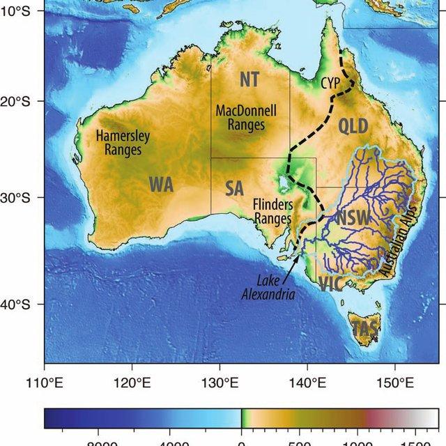 A topographical map of Australia