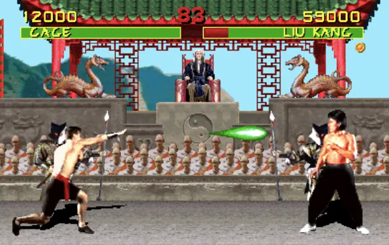 The actual play space is the horizontal axis; the background is a static sprite, representing the fighting tournament