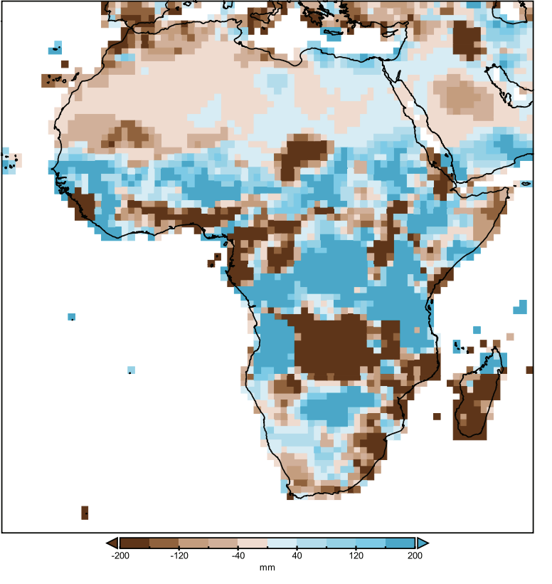The map reflects the amount of precipitation and recorded anomalies