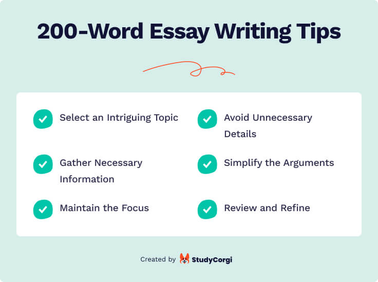 This picture shows some tips on how to write a 200-word essay.