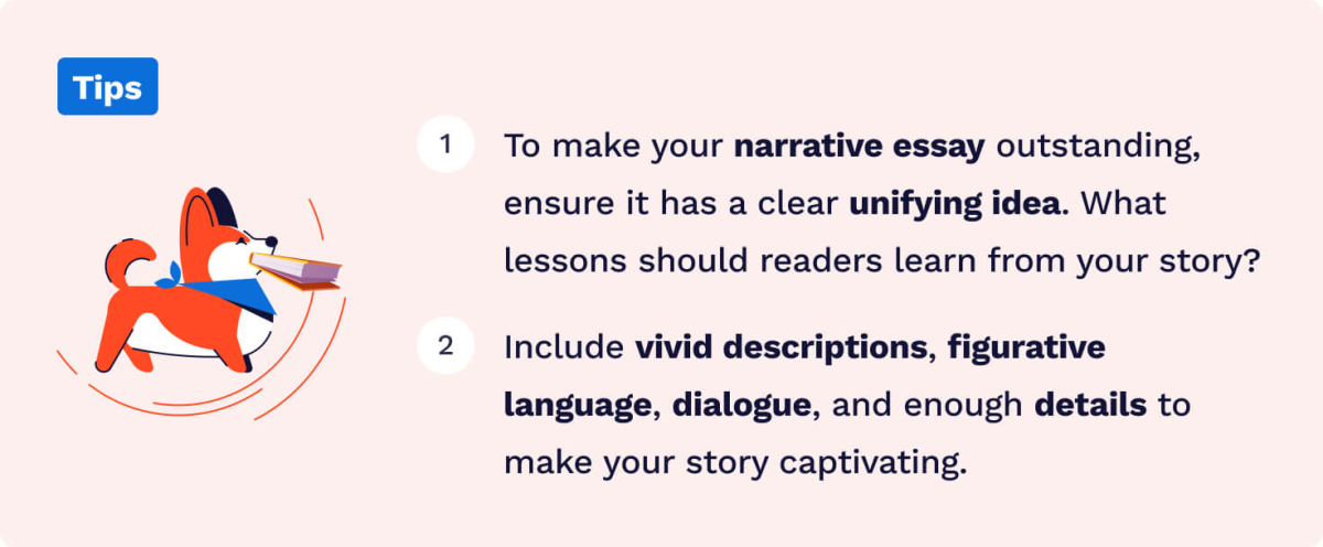 This image shows tips for writing a narrative essay.