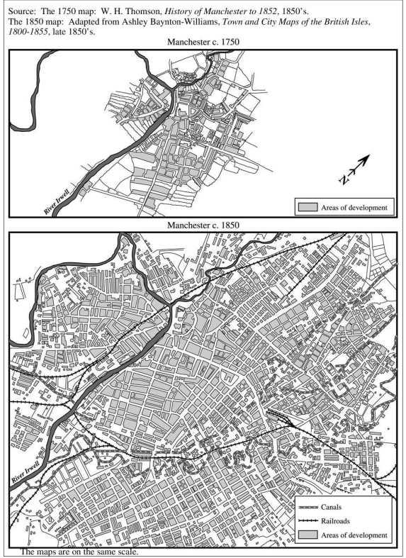 Manchester Map in 1750 and 1850