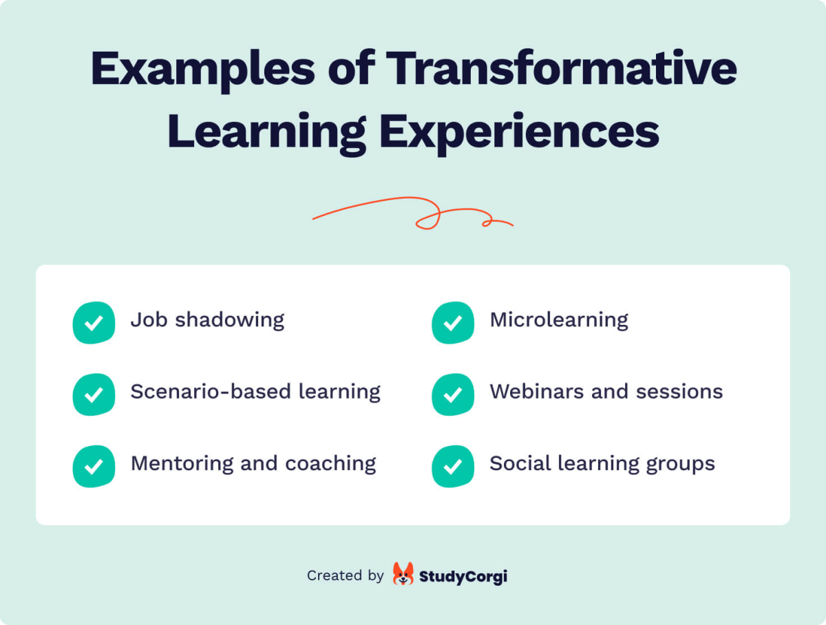 This image shows transformative learning experience examples.