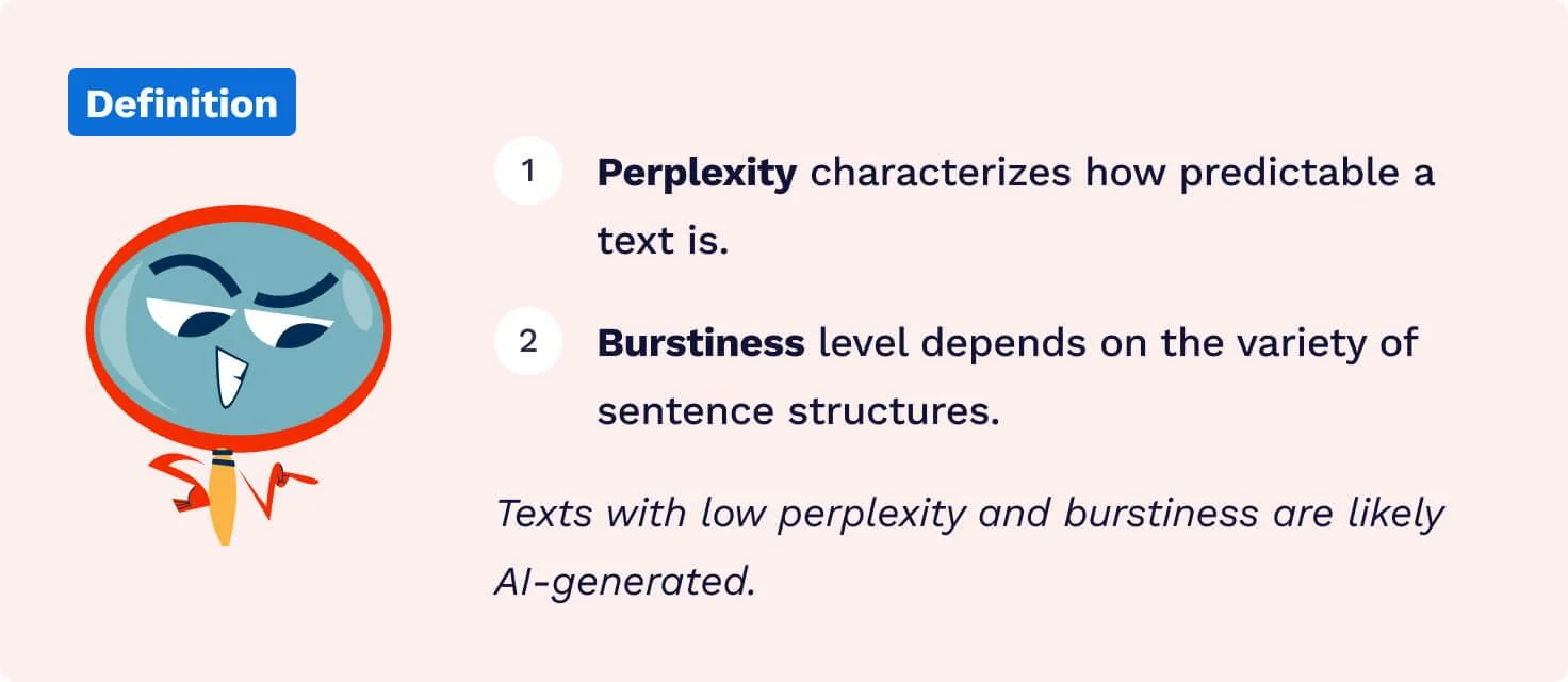 Definitions of perplexity and burstiness in AI detection.