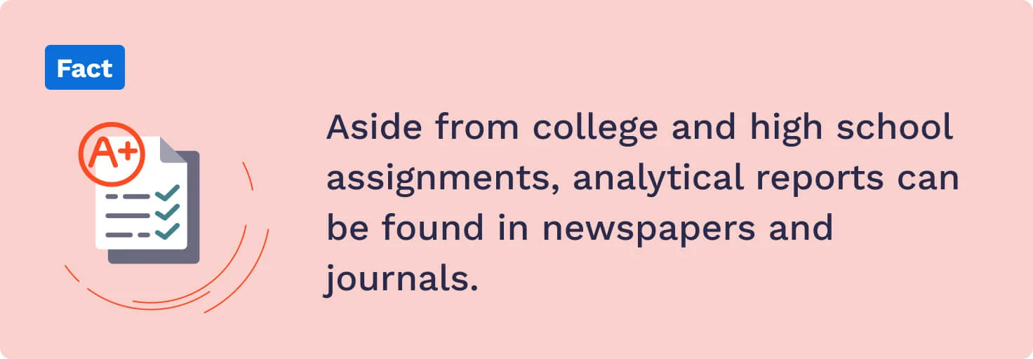 The picture tells in which spheres analytical reports are used.