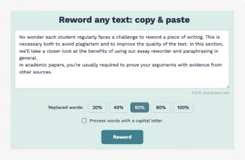 The picture illustrates the first two steps of using the essay reworder.