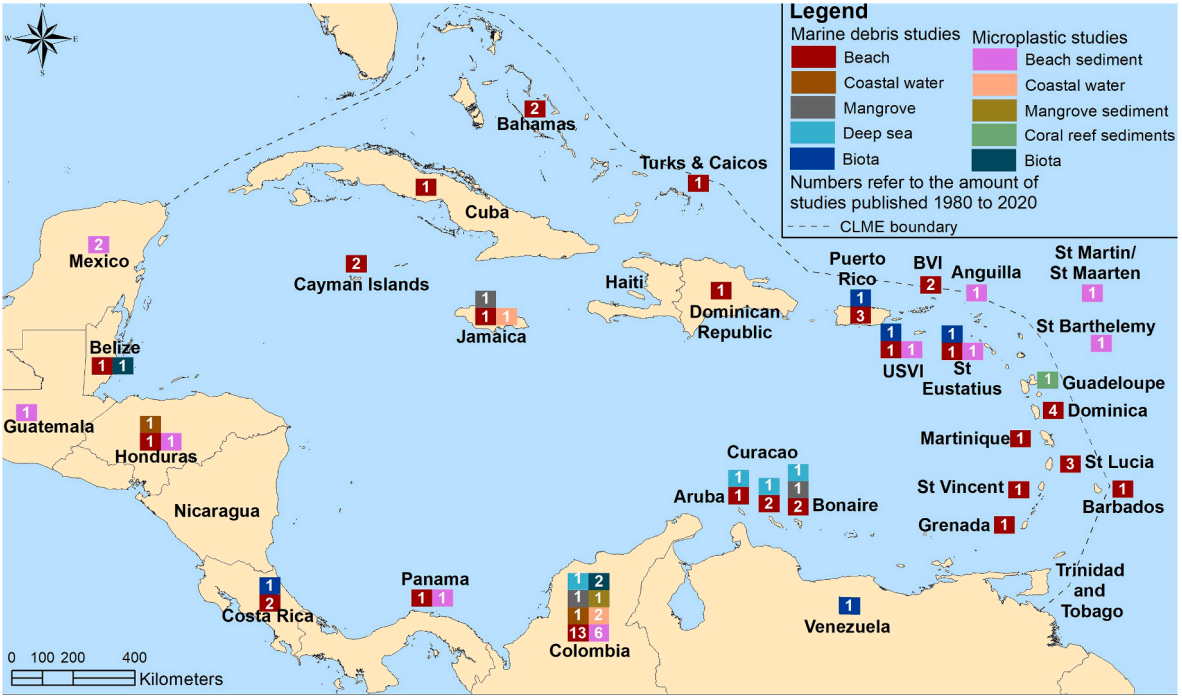 Studies in the CLME focused on marine plastic debris