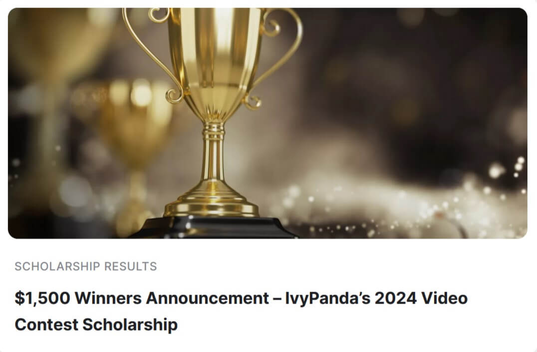 The picture shows the webpage revealing the winners of IvyPanda's 2024 Video Contest Scholarship.