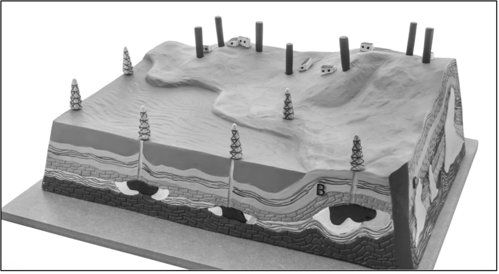 Visualization of multiple oil fields (dark spots) detected in close proximity