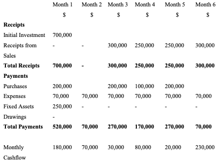 Six-Month Cash Budget Forecast