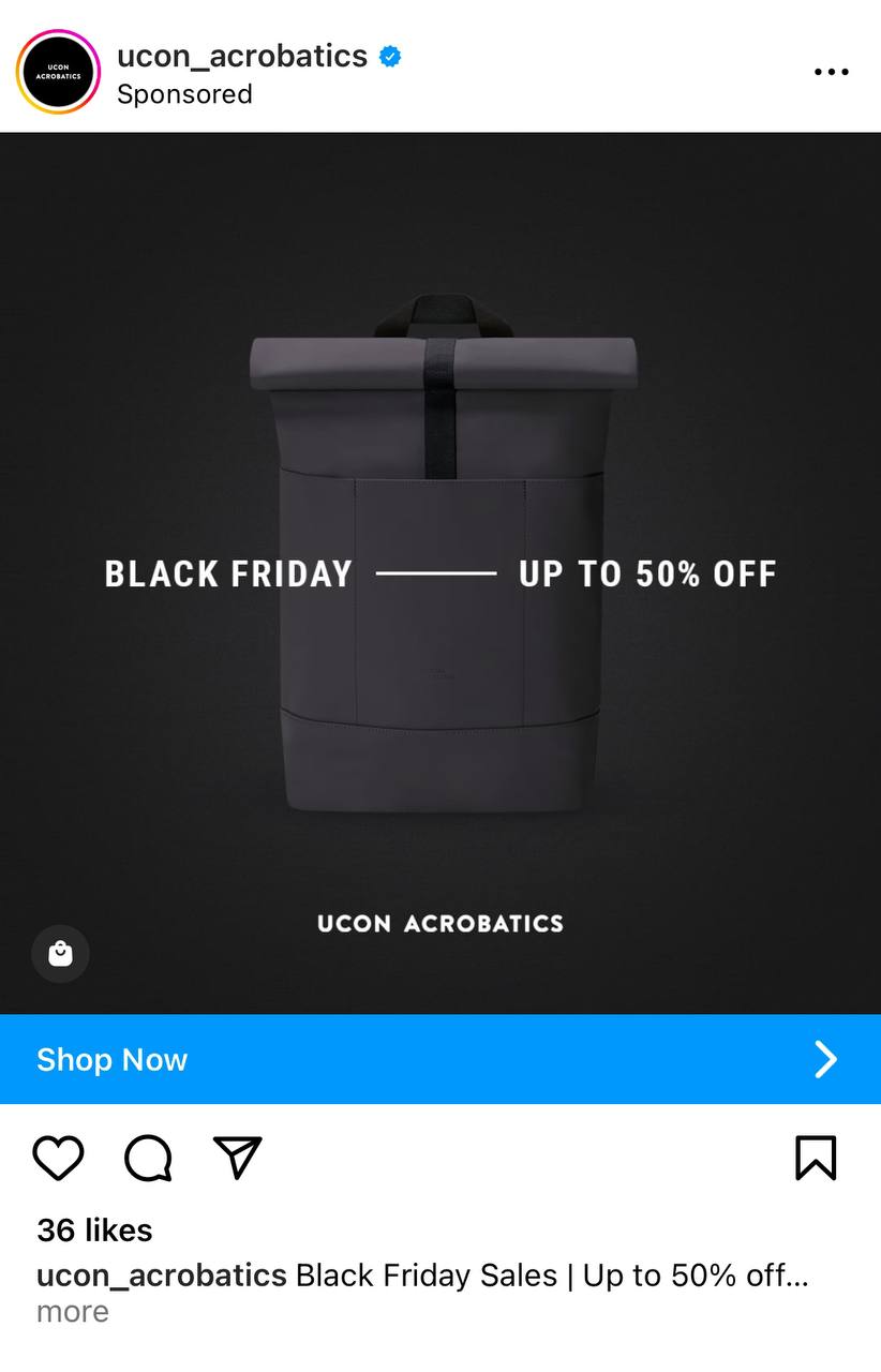 Example of goods advertisement on Instagram