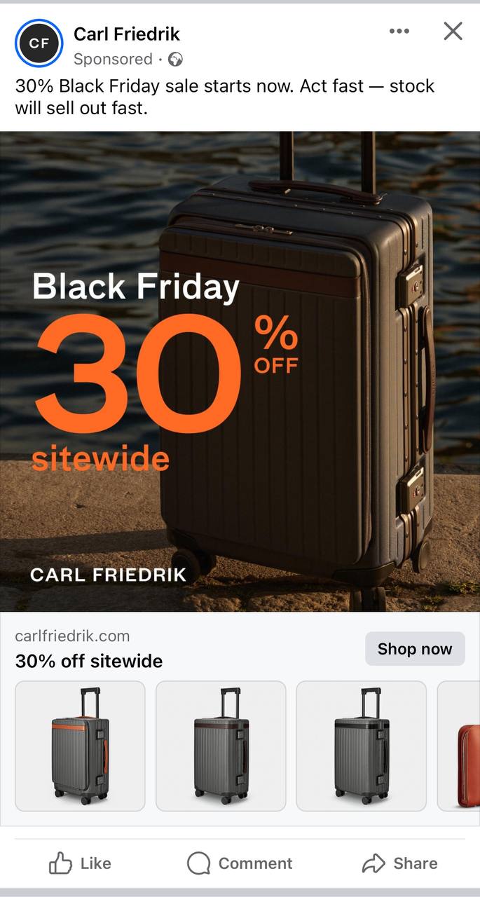 Example of goods advertisement on Facebook