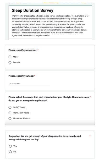 Sleep Duration Survey