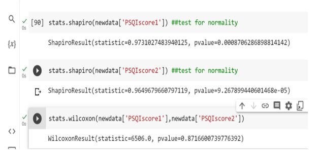 Normality Test and Wilcoxon Test for Sleeping Quality Score