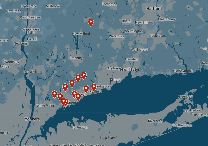 Map showing only those ZIP codes that were assigned to the accredited investor cluster