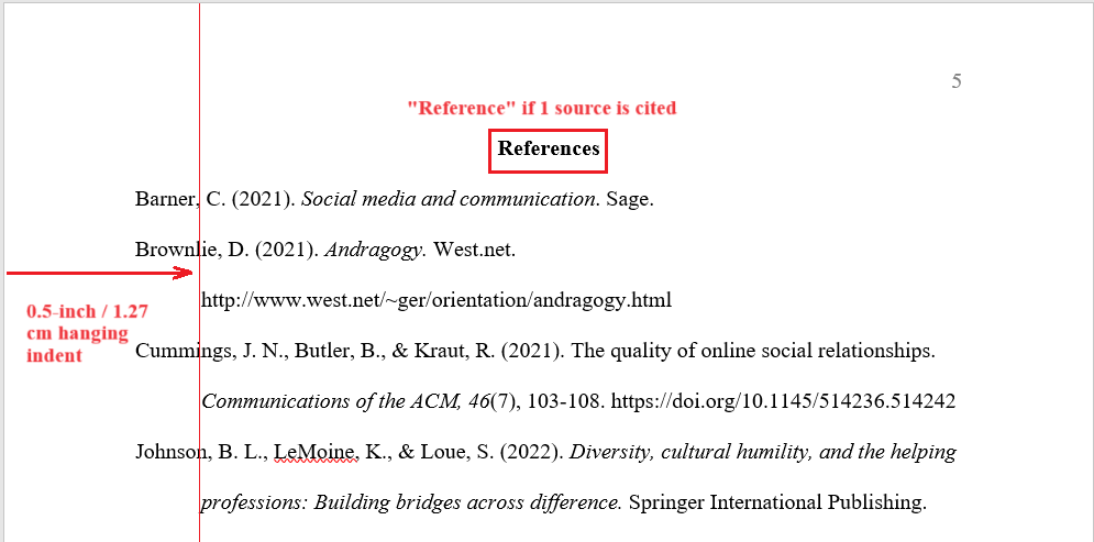 APA referance page template.
