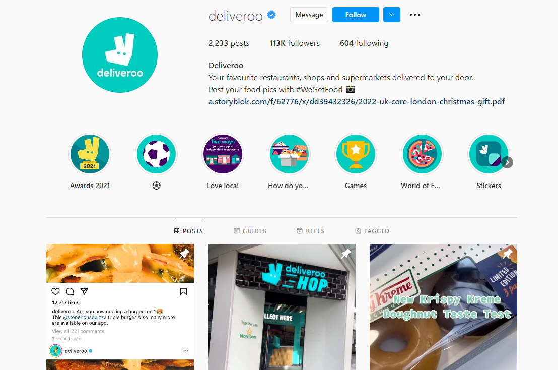 Deliveroo Instagram profile