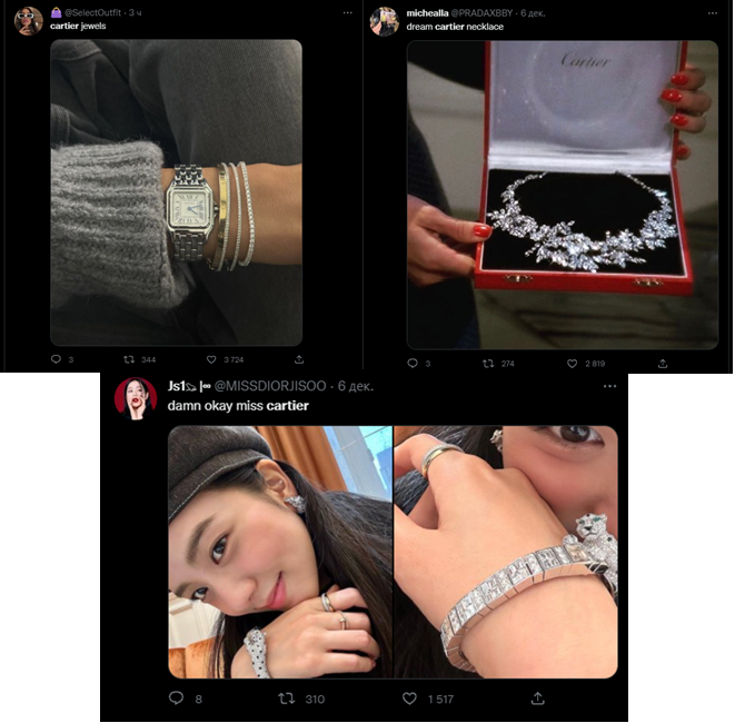 Three Tweets Found by the Keyword “Cartier” on Twitter