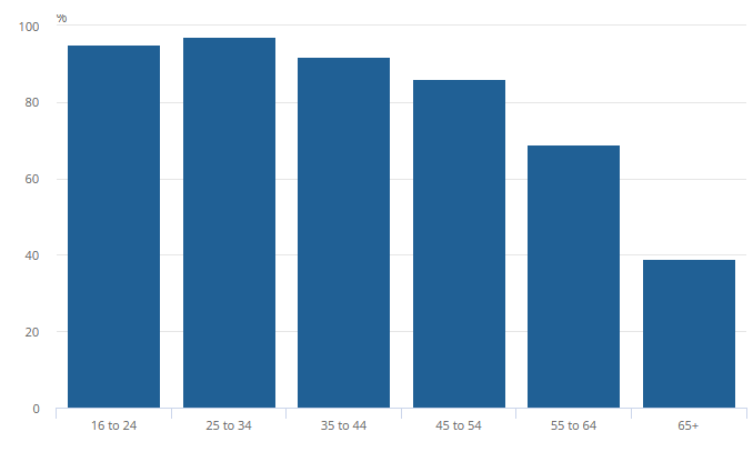 Internet usage among age groups in the UK 
