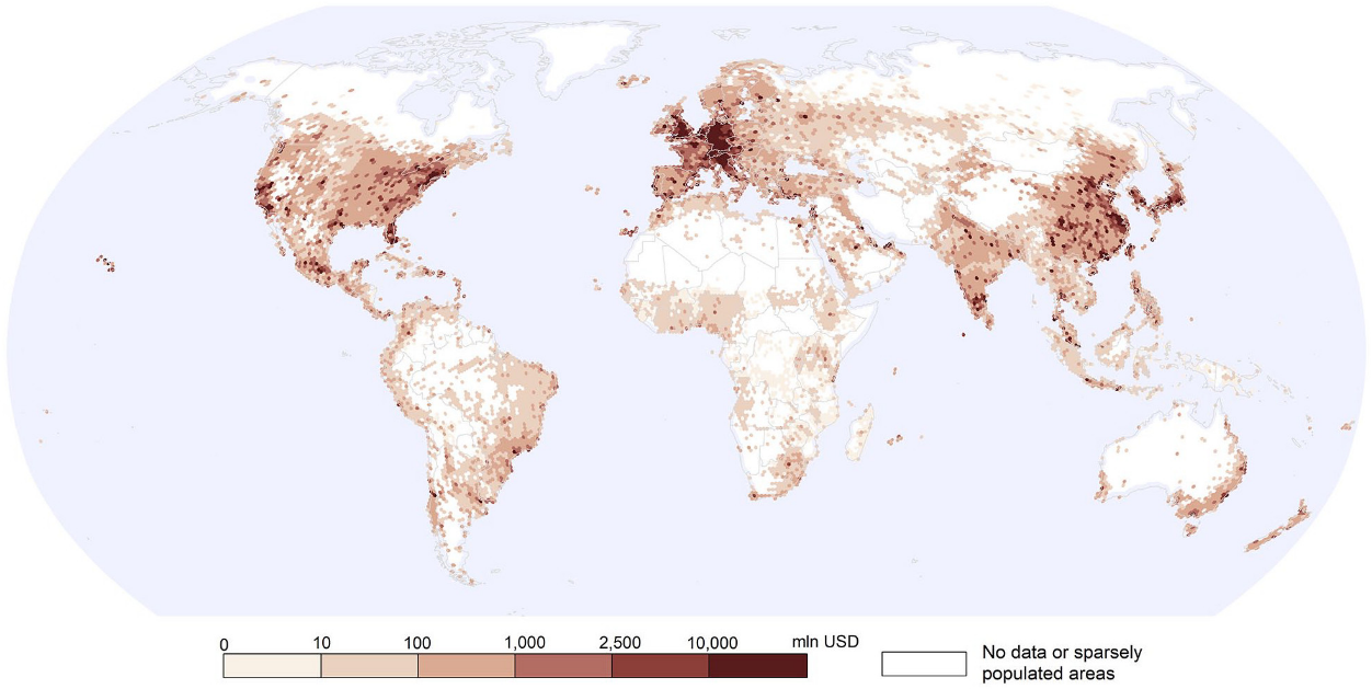 The heat map of expenditures by tourists.