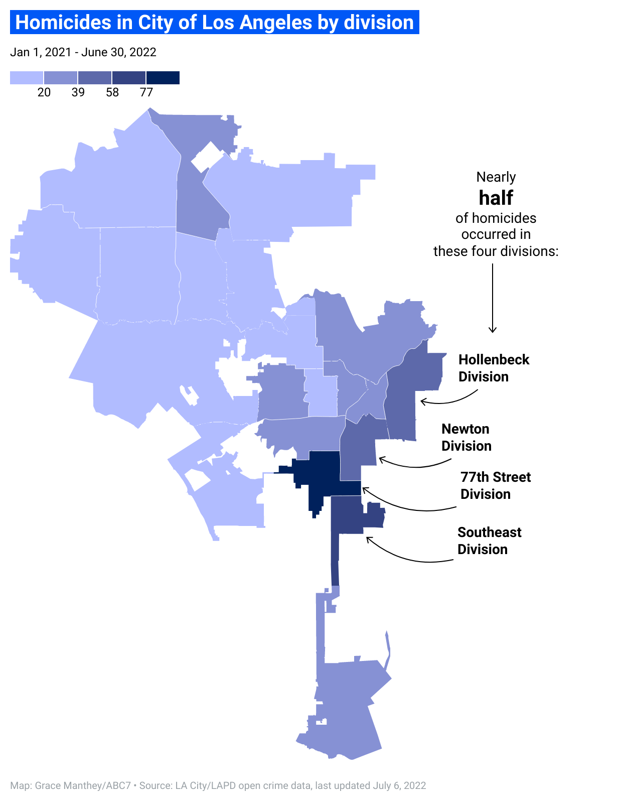 Homicide map in Los Angeles.