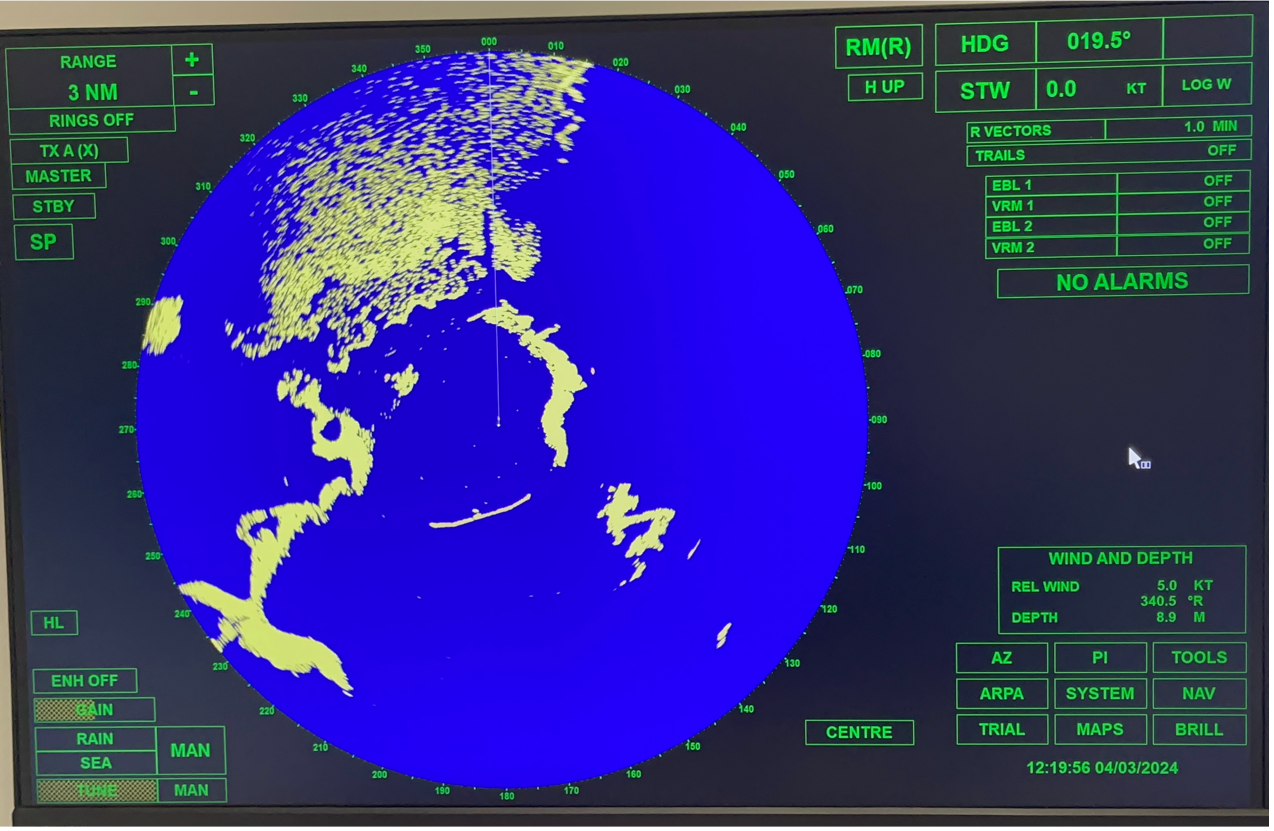 Radar When the Ship Runs Aground Simulation.