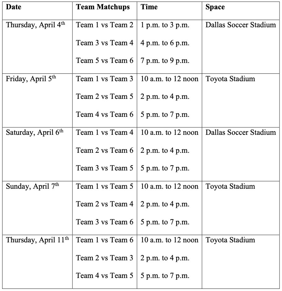 Round Robin Male League Schedule.