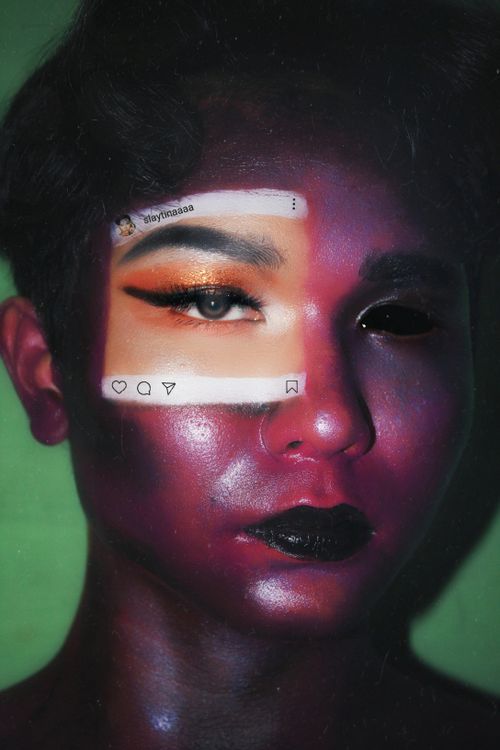 Young Ethnic Woman with Social Network Art On Face.