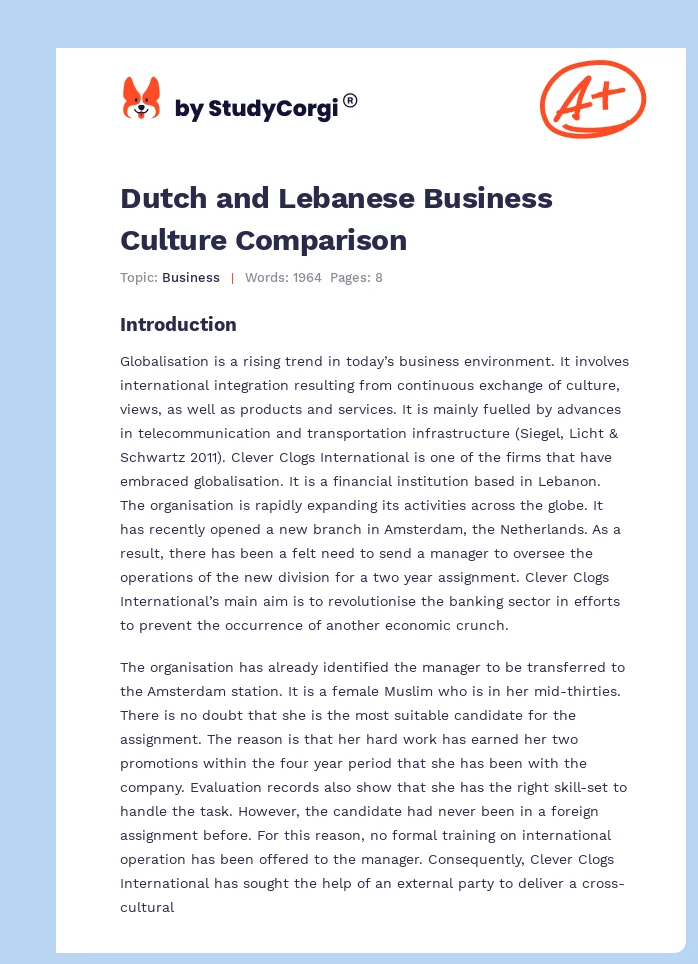 Dutch and Lebanese Business Culture Comparison. Page 1