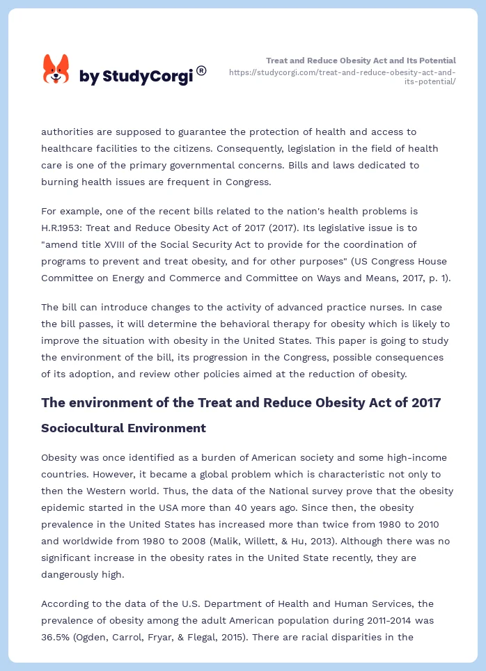 Treat and Reduce Obesity Act and Its Potential. Page 2