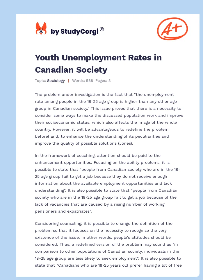 Youth Unemployment Rates in Canadian Society. Page 1