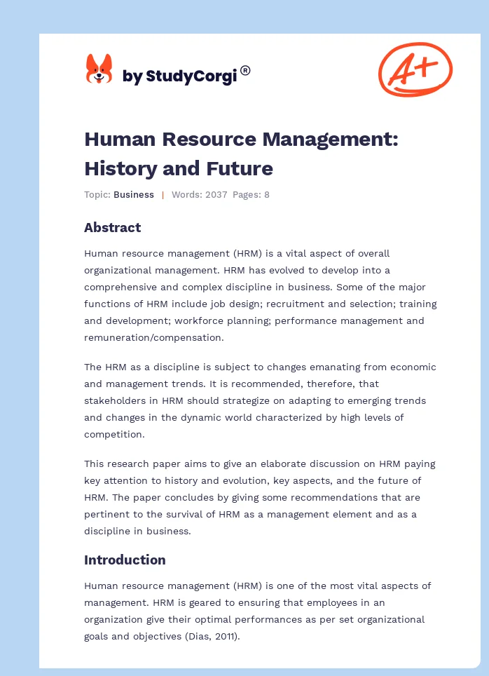 Human Resource Management: History and Future. Page 1