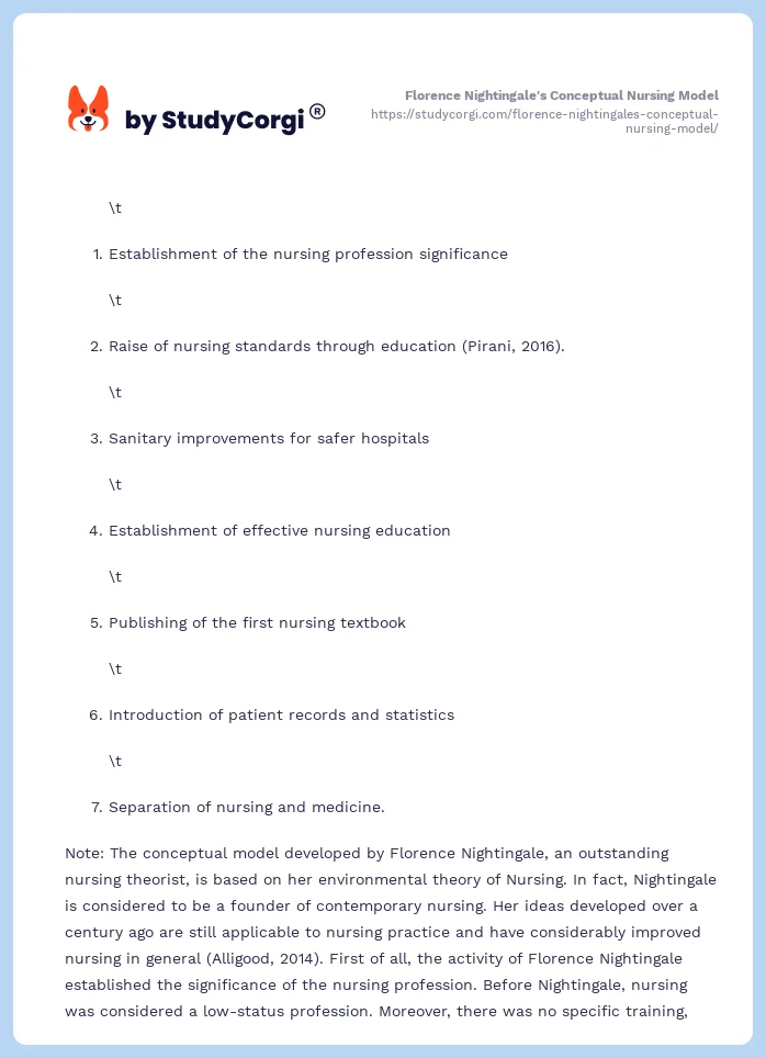 Florence Nightingale's Conceptual Nursing Model. Page 2