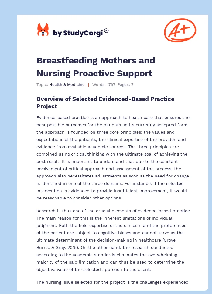 Breastfeeding Mothers and Nursing Proactive Support. Page 1