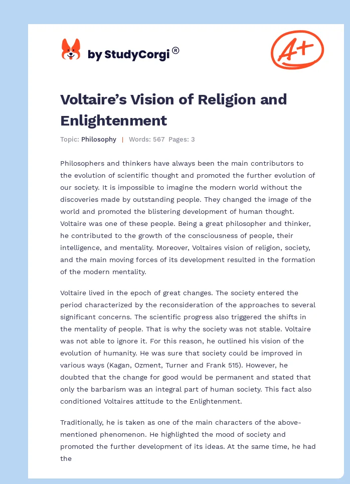 Voltaire’s Vision of Religion and Enlightenment. Page 1