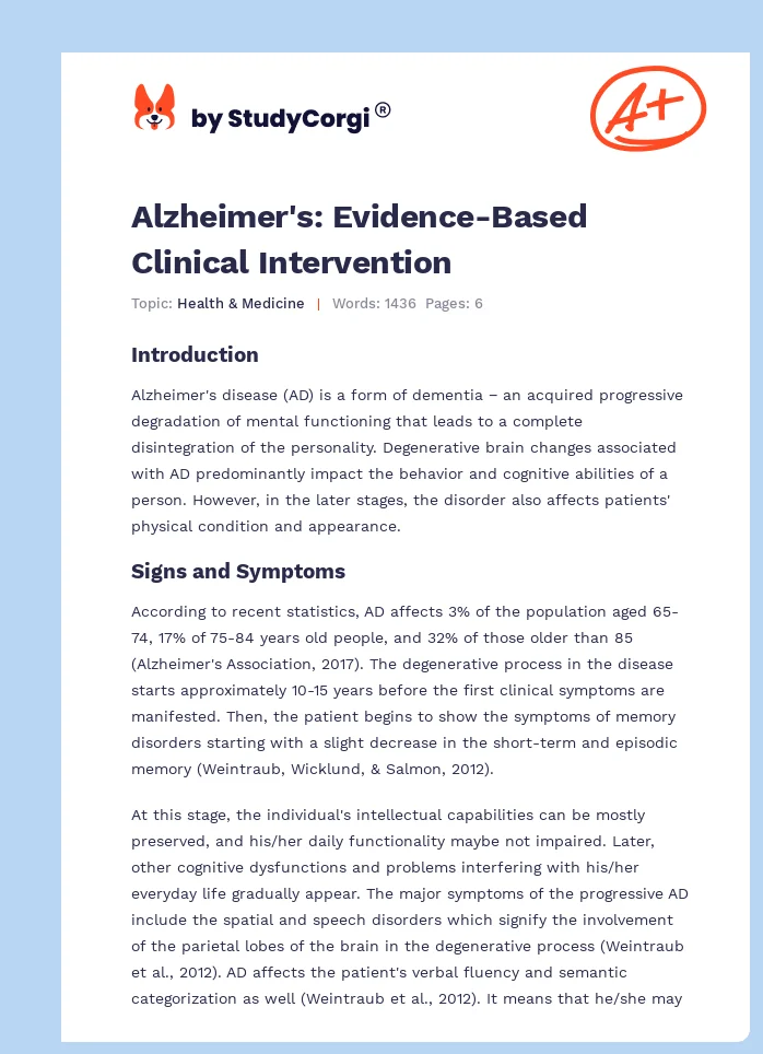 Alzheimer's: Evidence-Based Clinical Intervention. Page 1