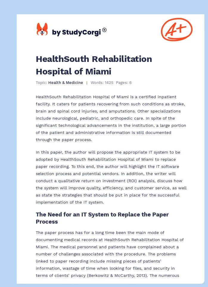 HealthSouth Rehabilitation Hospital of Miami. Page 1