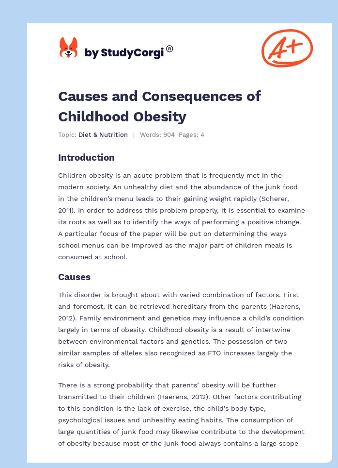 Childhood Obesity: Causes and Effects. Page 1