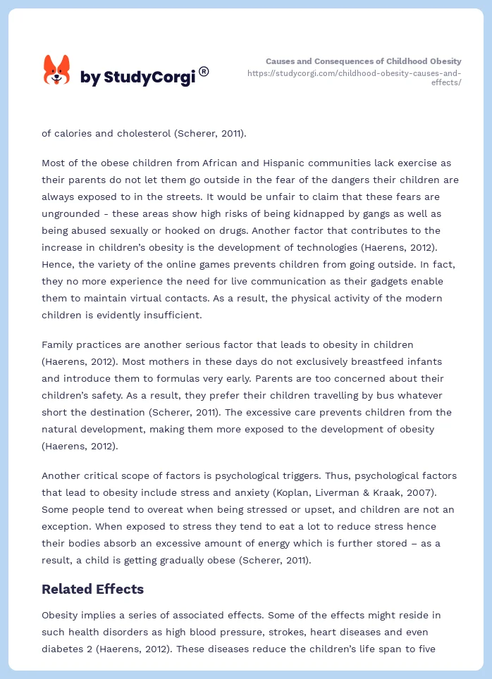 Childhood Obesity: Causes and Effects. Page 2